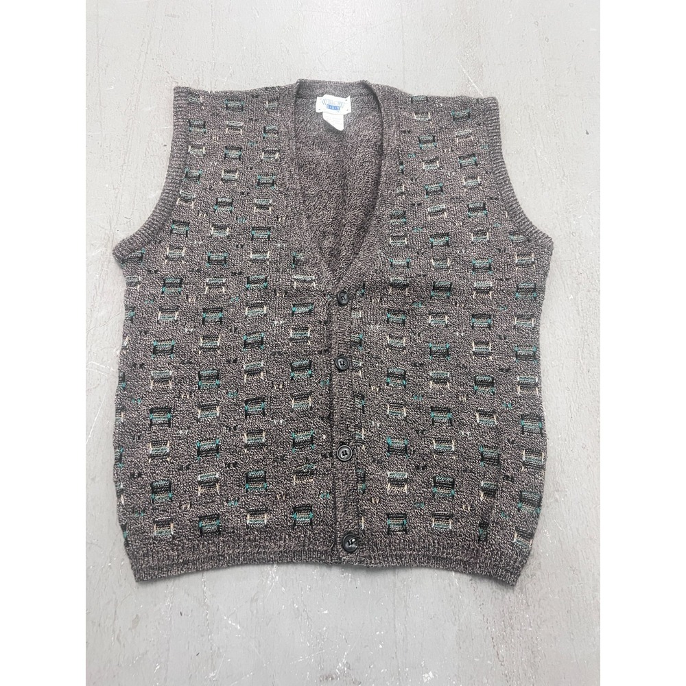 VTG‎ Willow Bay Cardigan Vest Mens Medium Gray Geometric Acrylic Winter Outdoor
